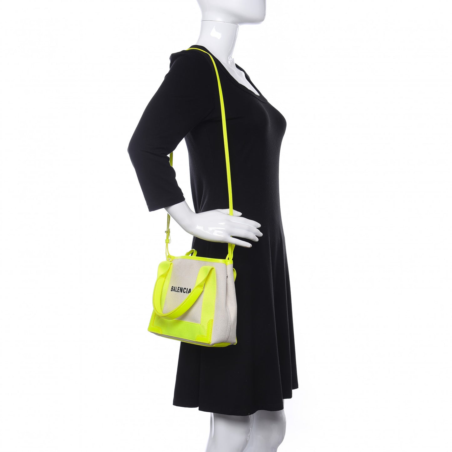 Cotton Canvas Satin Calfskin Navy Cabas XS Natural Fluo Yellow