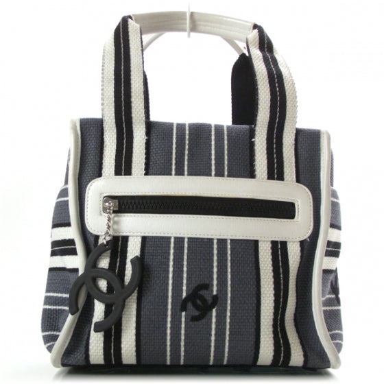 Toile Striped Tote Navy