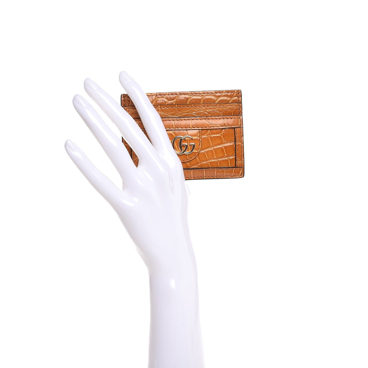 Crocodile GG Ophidia Card Holder Cognac