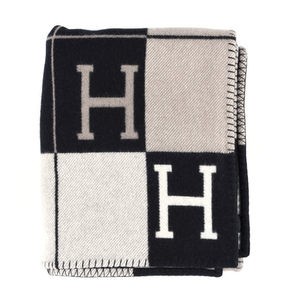 Hermes Wool Cashmere Avalon III Blanket Ecru Black 1 of 3