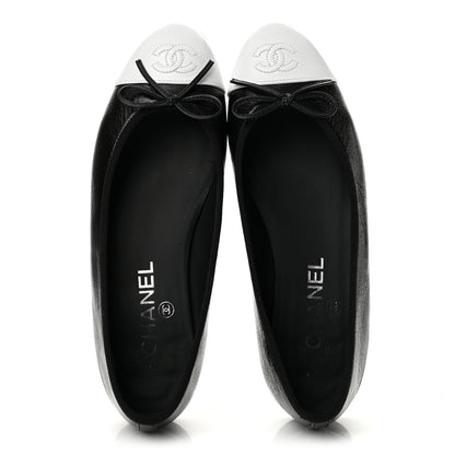 Chanel Crumpled Shiny Lambskin CC Cap Toe Ballerina Flats 37.5 Black White 2 of 10