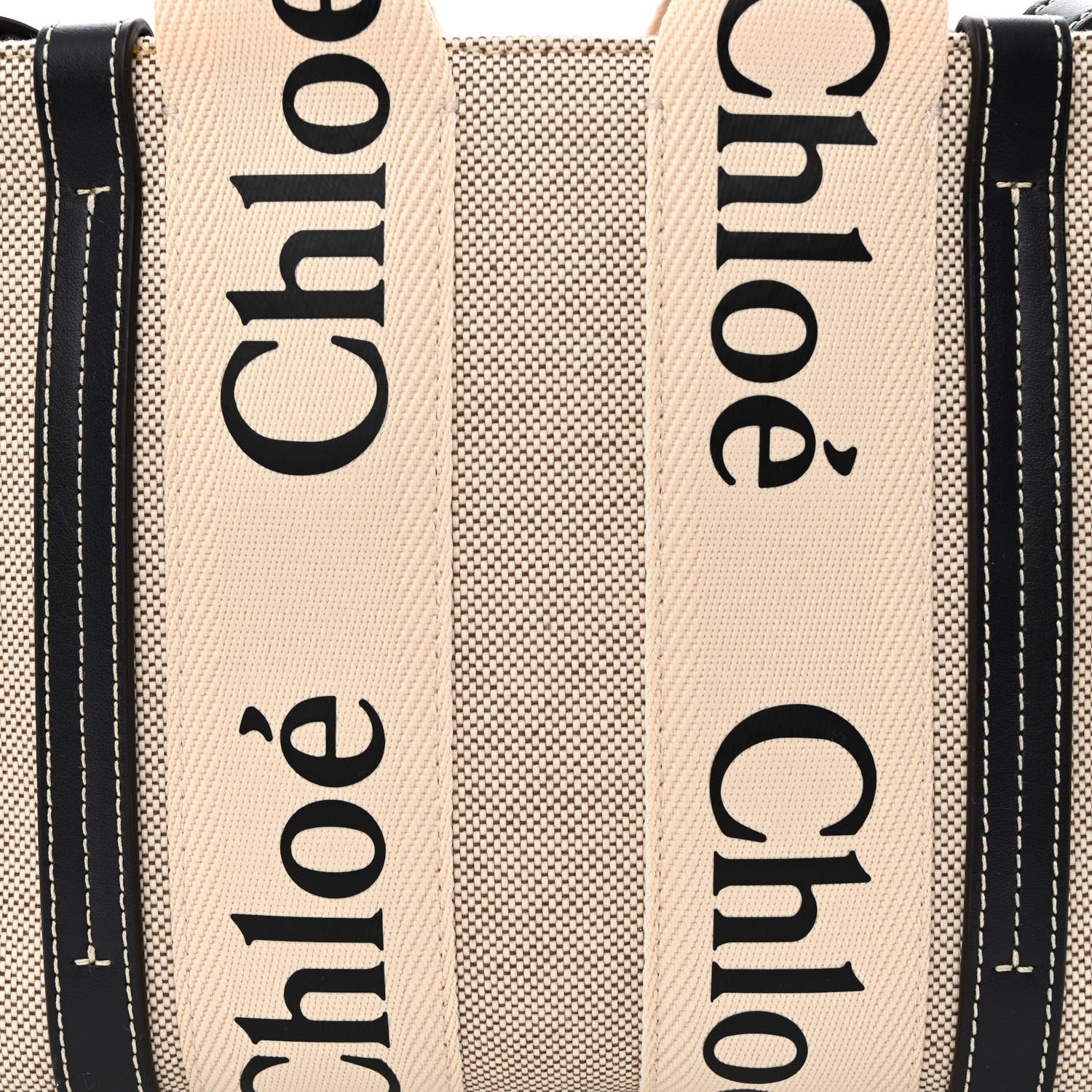 Chloe Cotton Calfskin Small Woody Ribbon Tote With Strap White Navy 8 of 10