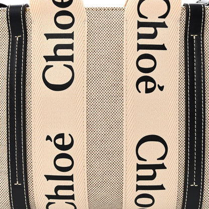 Chloe Cotton Calfskin Small Woody Ribbon Tote With Strap White Navy 8 of 10