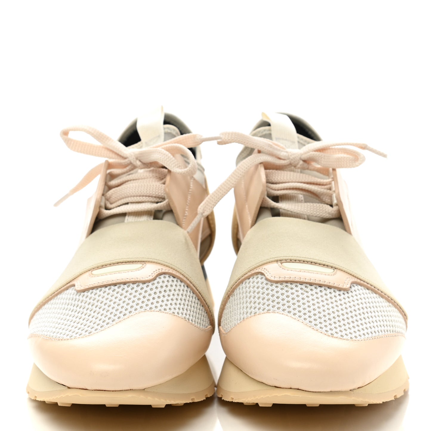 Mesh Calfskin Neoprene Suede Womens Race Runner Sneakers 42 White Black Craie Beige
