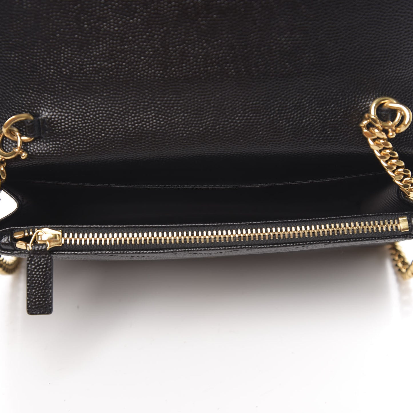 Grain De Poudre Matelasse Chevron Monogram Envelope Chain Wallet Black