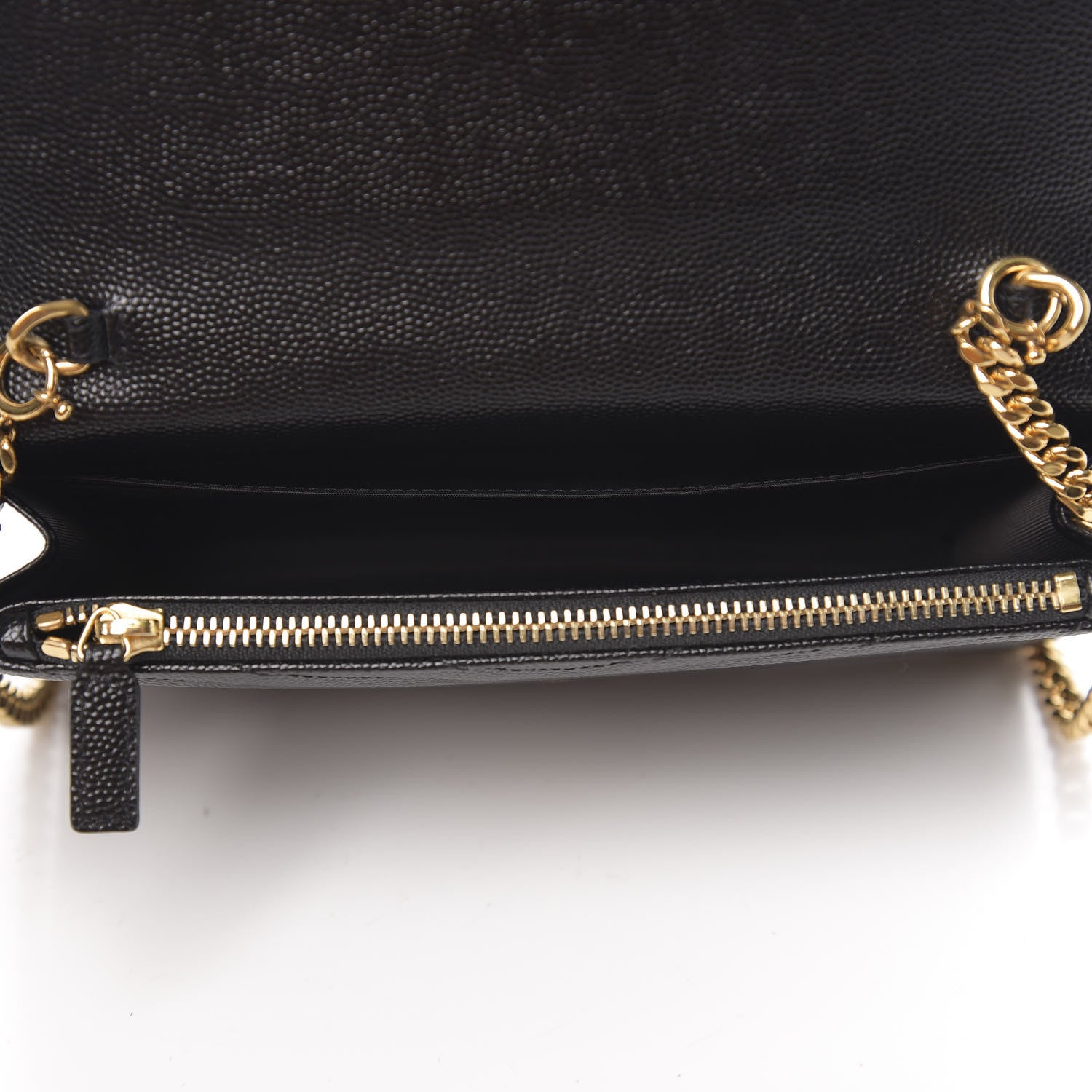 Saint Laurent Grain De Poudre Matelasse Chevron Monogram Envelope Chain Wallet Black 4 of 9