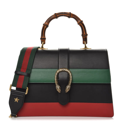 Gucci Calfskin Bamboo Web Large Dionysus Top Handle Bag Black Bright Evergreen Hibiscus Red 1 of 12