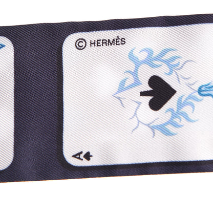 Hermes Silk Jeu de Cartes Twilly Marine Petrole White 4 of 5
