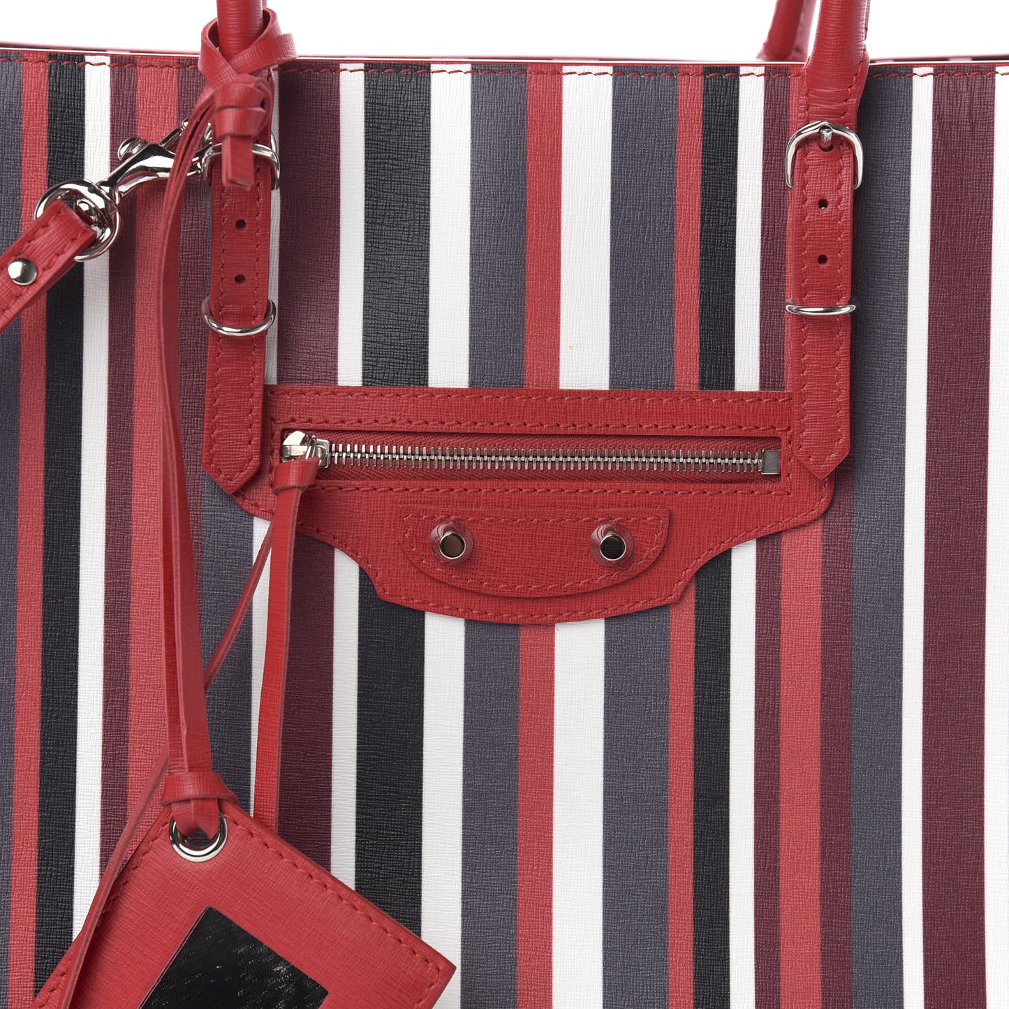Veau Striped Papier B4 Zip Around Tote Variante Rouge