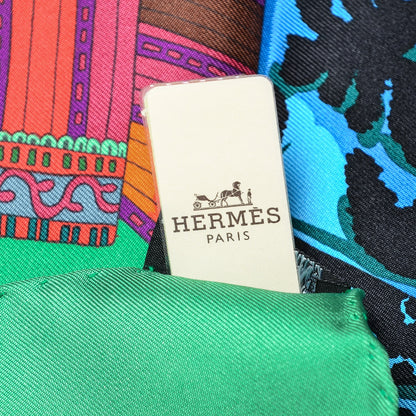 Hermes Silk Voyage En Etoffes Scarf 90 Emeraude Violet Rouge 7 of 7