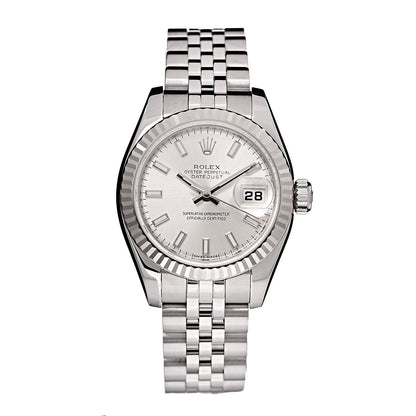 Rolex Stainless Steel 18K White Gold 26mm Oyster Perpetual Datejust Watch Silver 179174 1 of 8