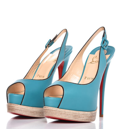 Christian Louboutin Calfskin Palais Royal Trepointe Sling 140 Pumps 38 Riviera Grezzo 3 of 9