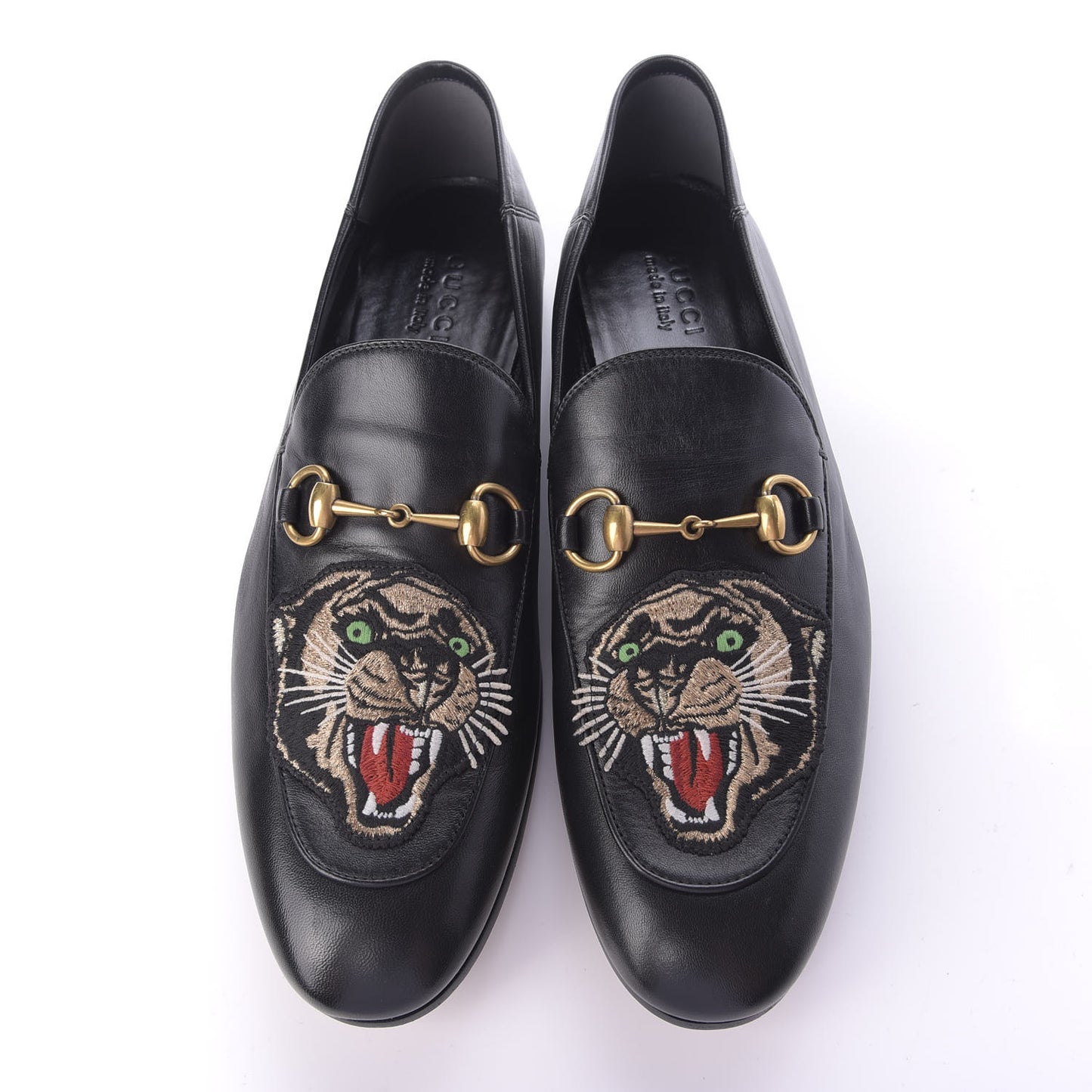 Goatskin Tiger Embroidered Mens Horsebit Loafers 11 Black
