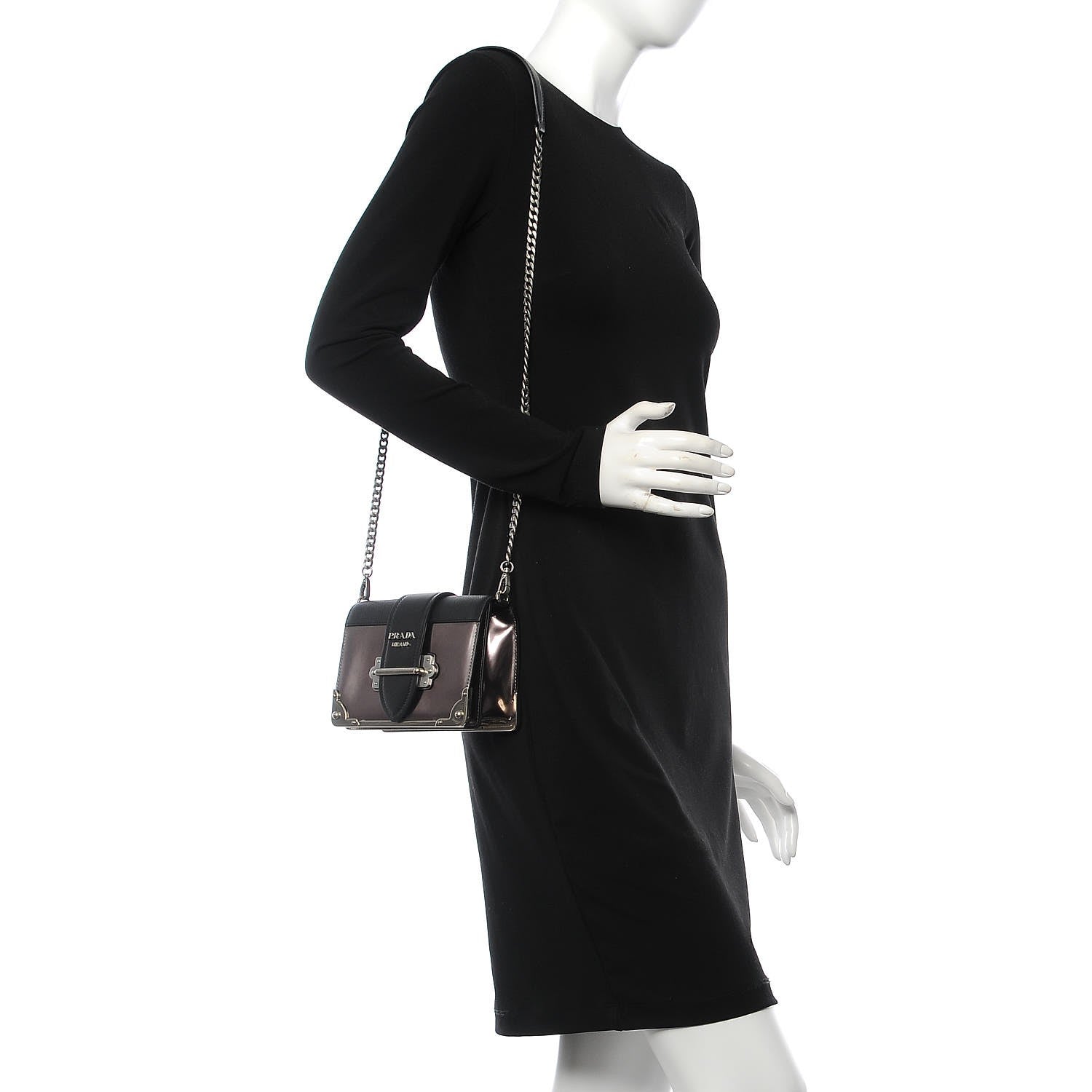 Prada Metallic Vitello Saffiano Cahier Bag Ferro Black 2 of 8