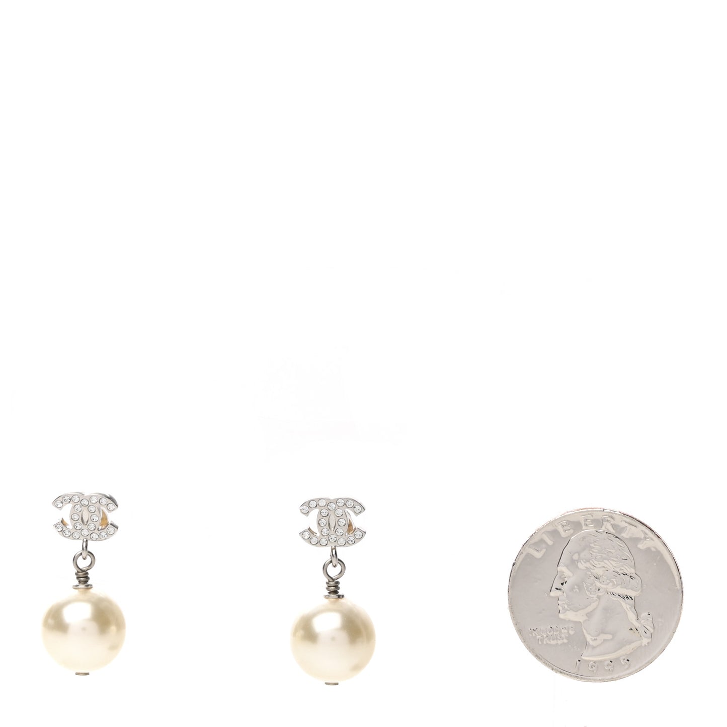 Crystal Pearl CC Drop Earrings Silver Pearly White