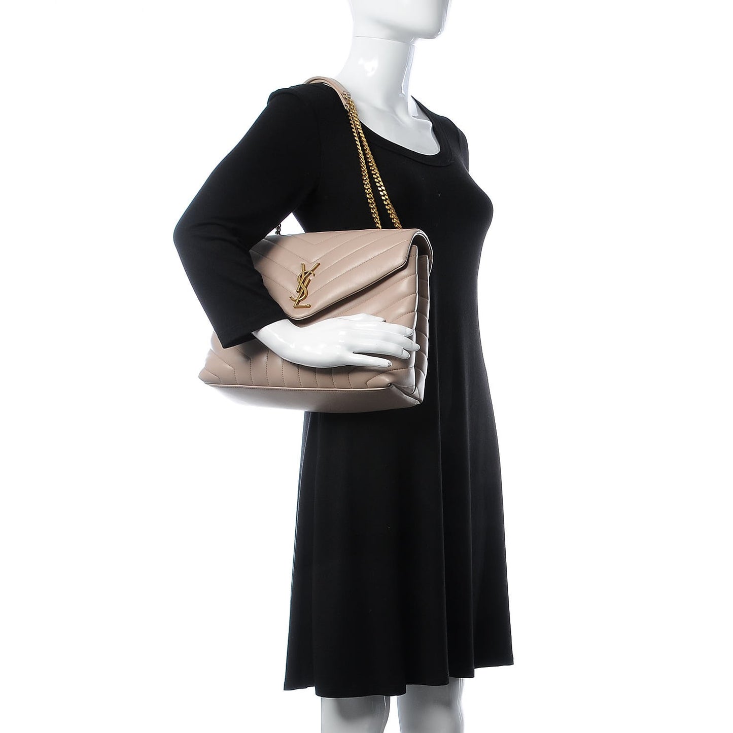 Calfskin Y Quilted Monogram Medium Loulou Chain Satchel Dark Beige