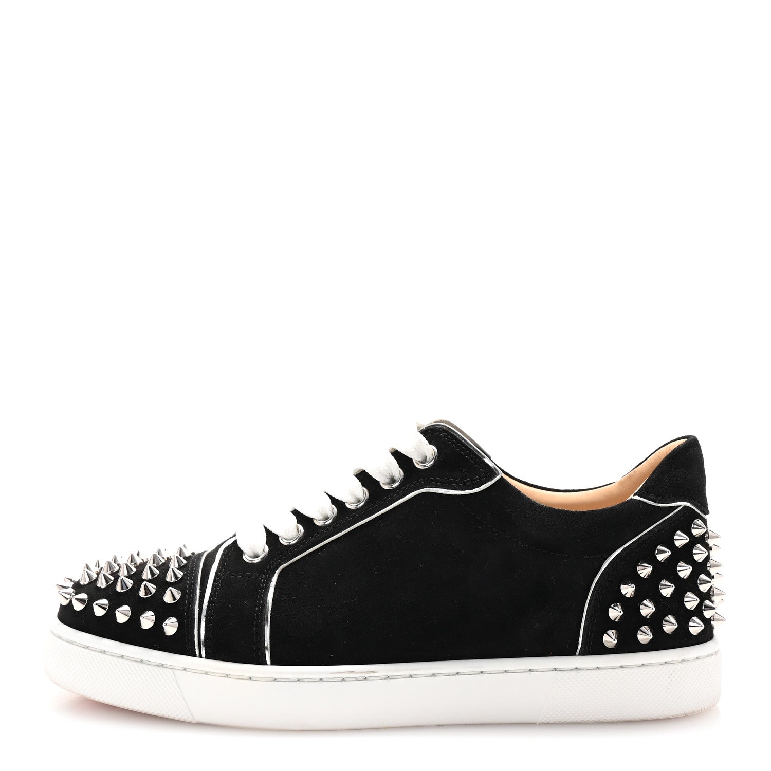 Christian Louboutin Suede Womens Louis Junior Spikes Flat Sneakers 35 Black 1 of 9