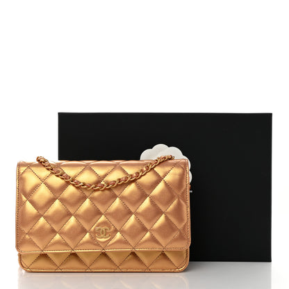 Chanel Metallic Lambskin Quilted Wallet On Chain WOC Golden 12 of 12