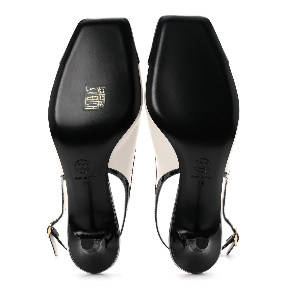 Lambskin Patent Calfskin Cap Toe CC Slingback Pumps 38 White Black