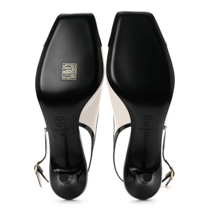 Chanel Lambskin Patent Calfskin Cap Toe CC Slingback Pumps 38 White Black 6 of 10