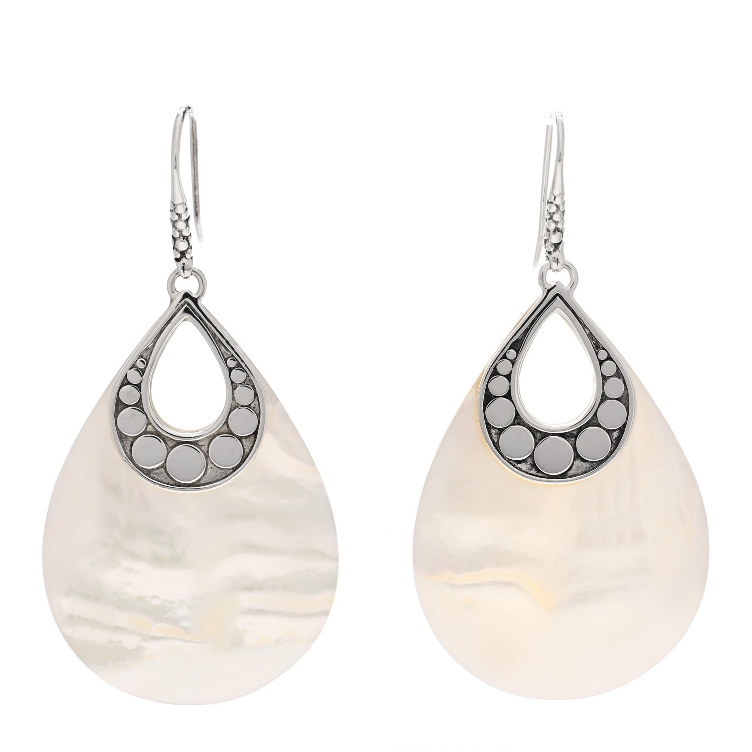 John Hardy Sterling Silver Mother of Pearl Dot Teardrop Earrings 1 of 4