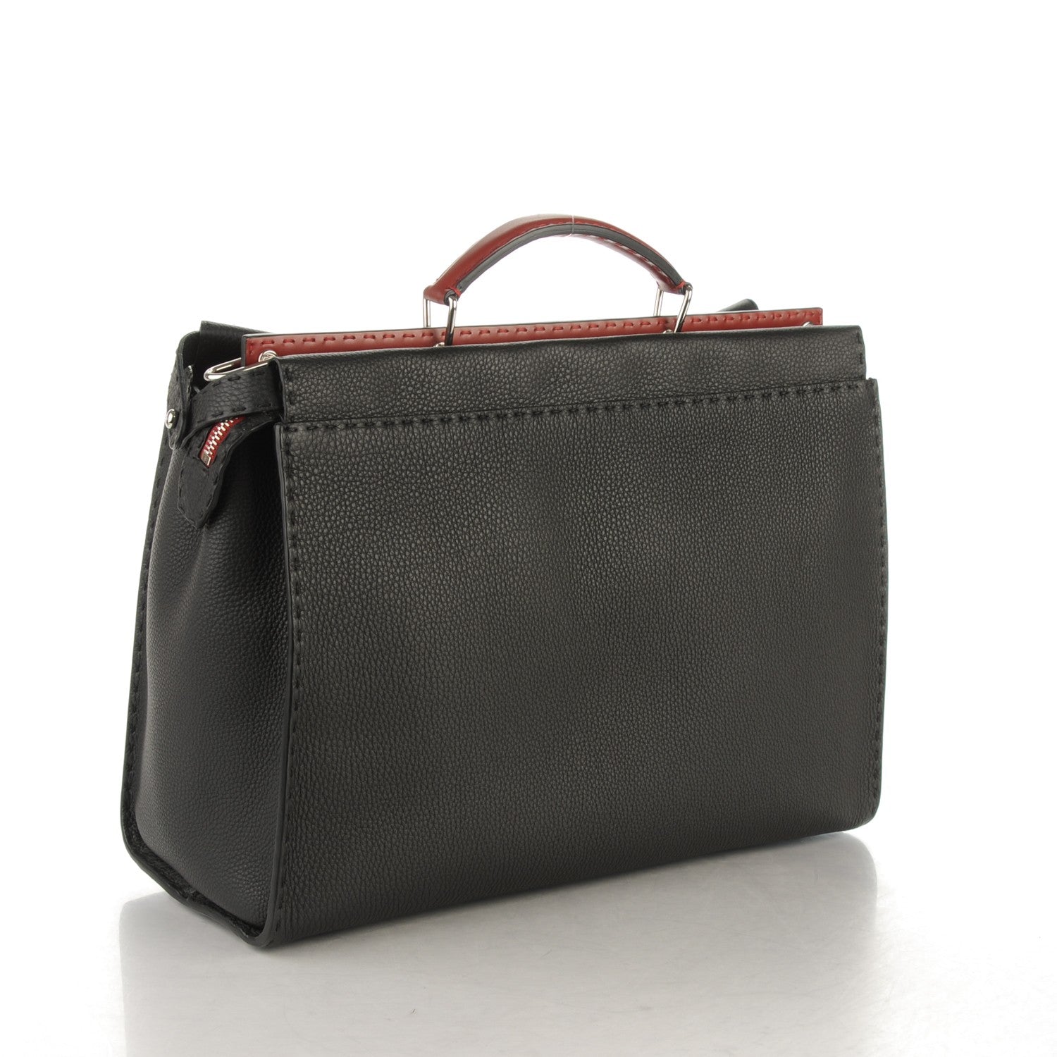 Fendi Cuoio Romano Selleria Vitello Zeus Large Mens Peekaboo Iconic Essential Satchel Black Rosso 3 of 8