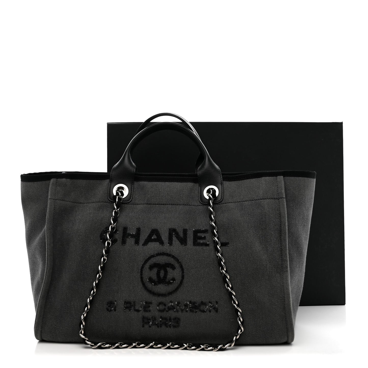 Canvas Sequin Medium Deauville Tote Charcoal