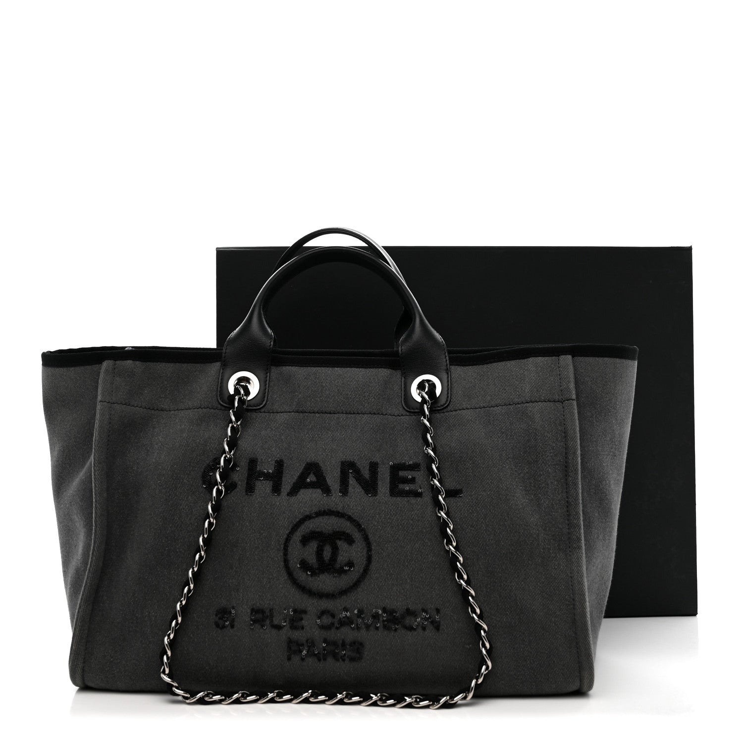 Chanel Canvas Sequin Medium Deauville Tote Charcoal 11 of 11