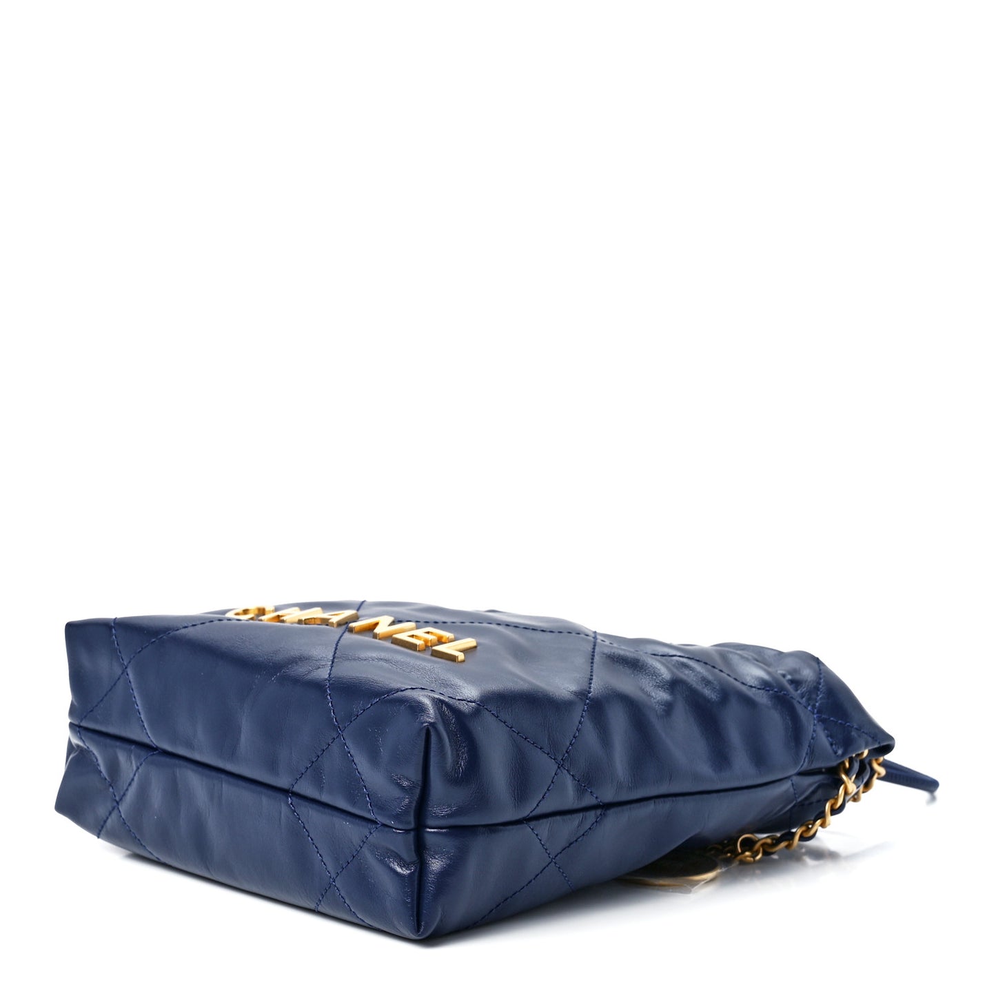 Shiny Calfskin Quilted Mini Chanel 22 Navy Blue