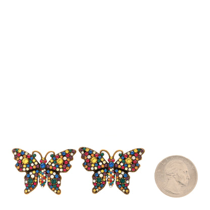 Gucci Metal Crystal Butterfly Stud Earrings Aged Gold Multicolor 2 of 4