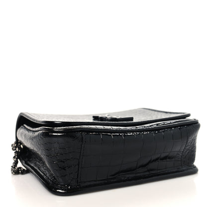Saint Laurent Crocodile Embossed Lambskin Matelasse Monogram Niki Chain Wallet Black 4 of 11