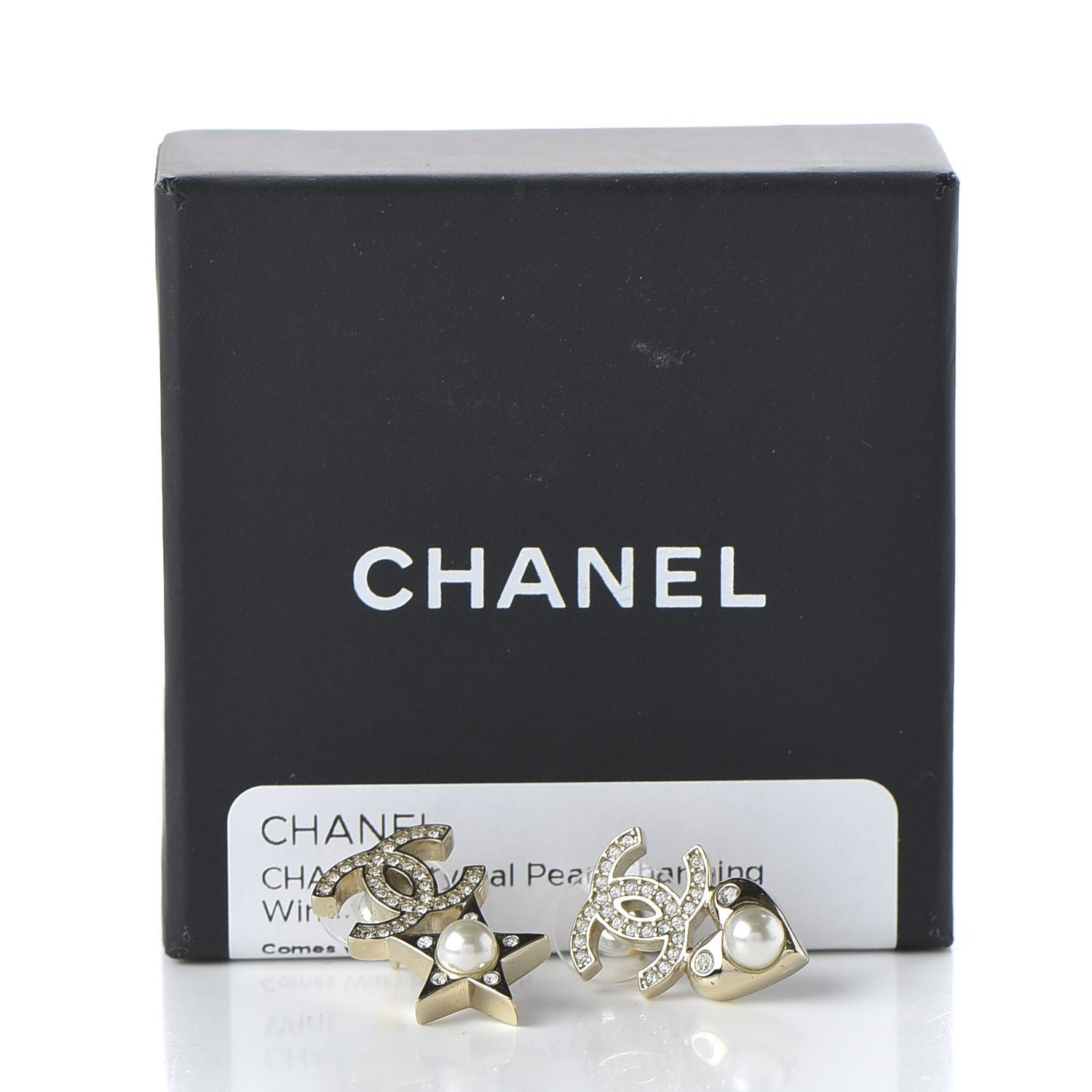 Chanel Crystal Pearl Charming Winter CC Star Heart Earrings Gold 5 of 5