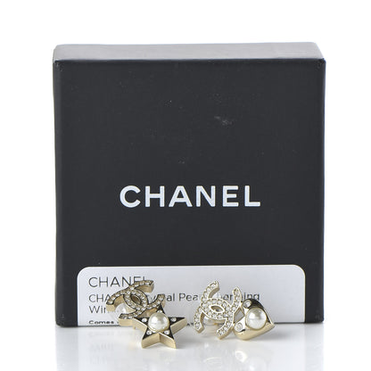 Chanel Crystal Pearl Charming Winter CC Star Heart Earrings Gold 5 of 5