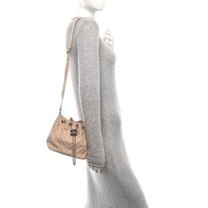 Chanel Metallic Calfskin Studded Chevron Quilted Small Stud Wars Drawstring Bag Beige 2 of 10