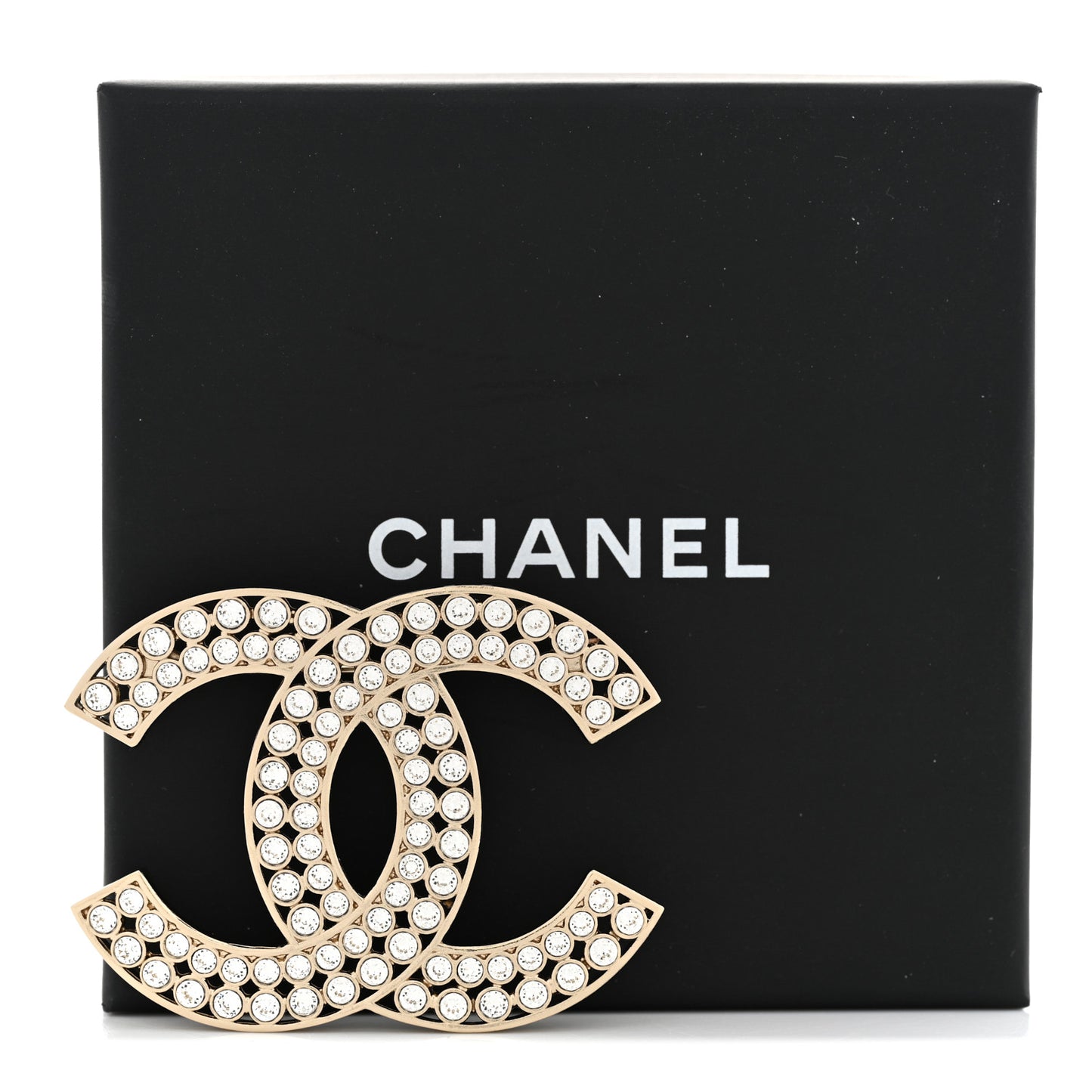 Metal Crystal CC Brooch Gold
