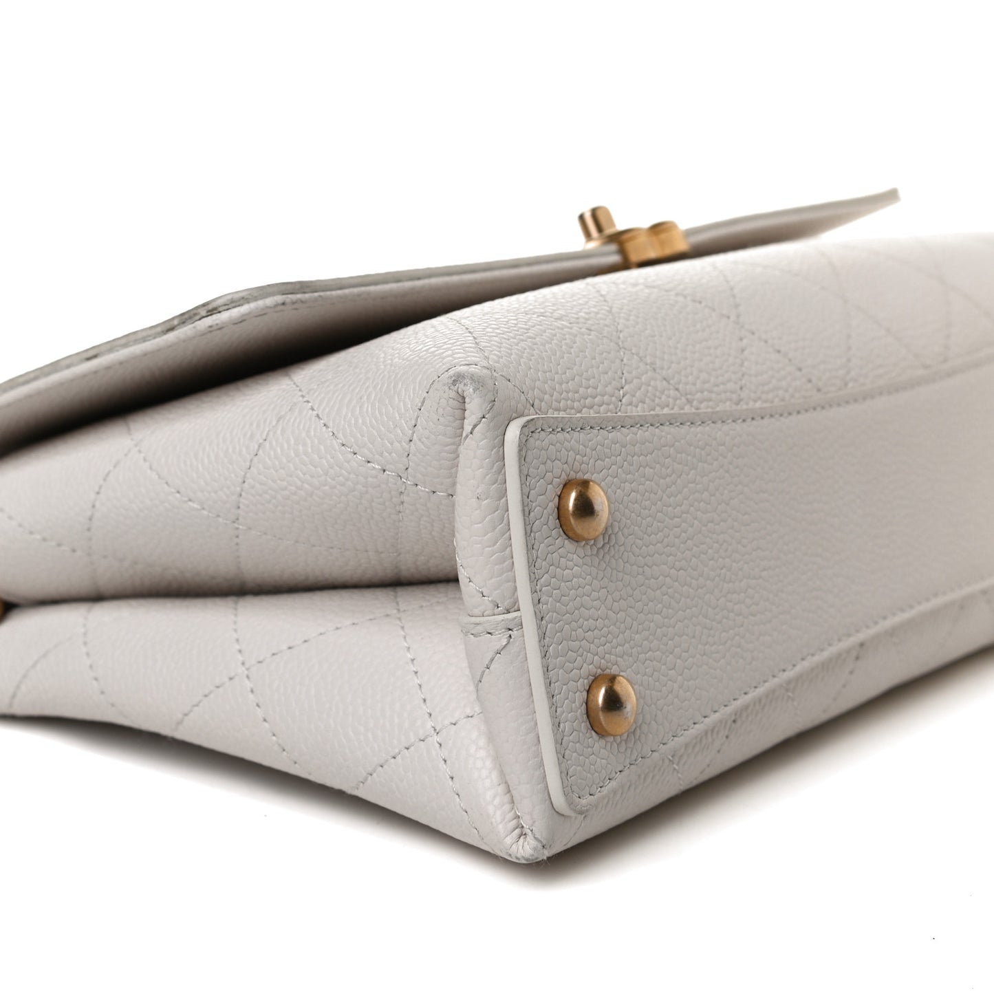 Grained Calfskin Small Stitched Flap White
