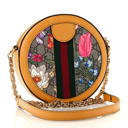 Gucci GG Supreme Monogram Flora Web Mini Ophidia Round Shoulder Bag Beige Multicolor Crop 3 of 11