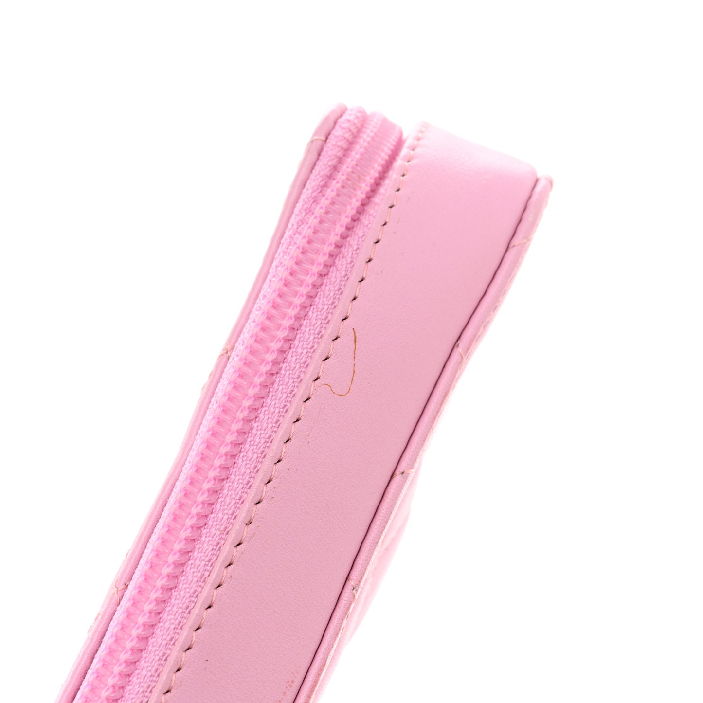 Calfskin Quilted Cambon Zip Around Makeup Pouch Pink Black