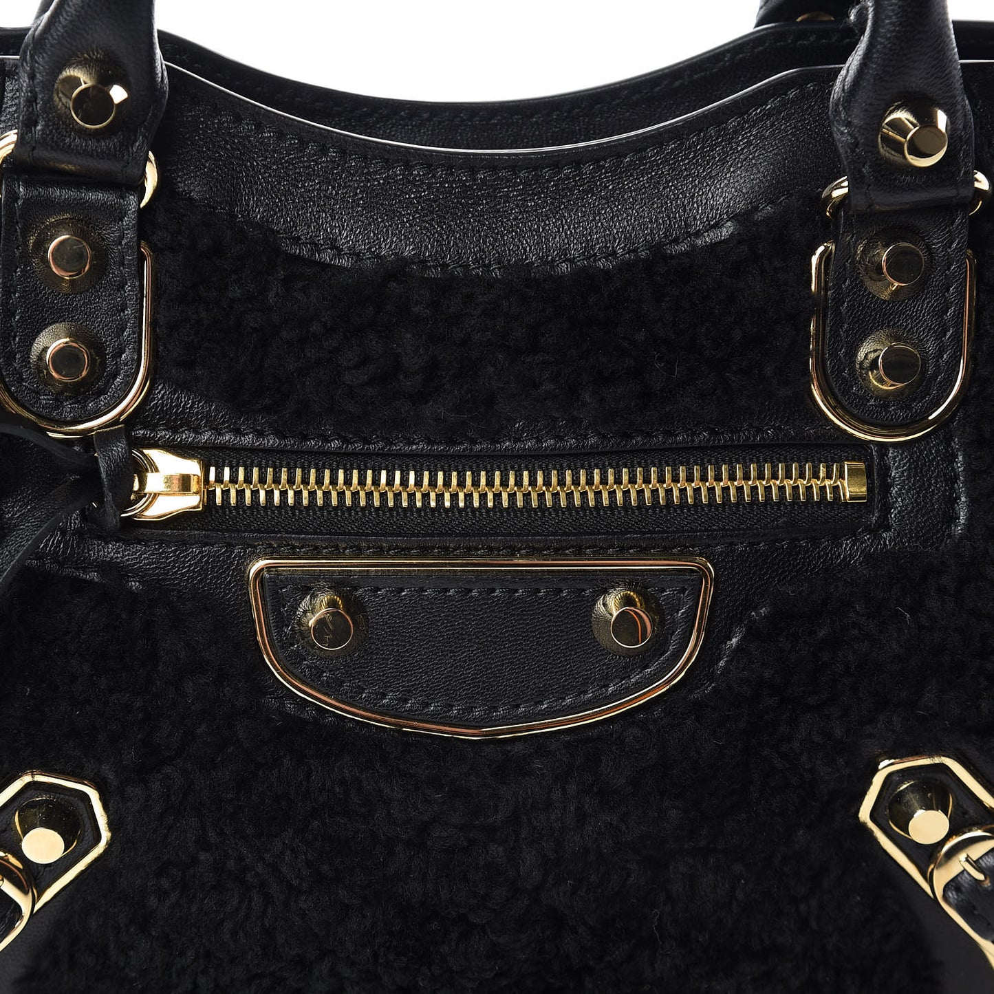 Shearling Gold Metallic Edge Hardware Mini City Black