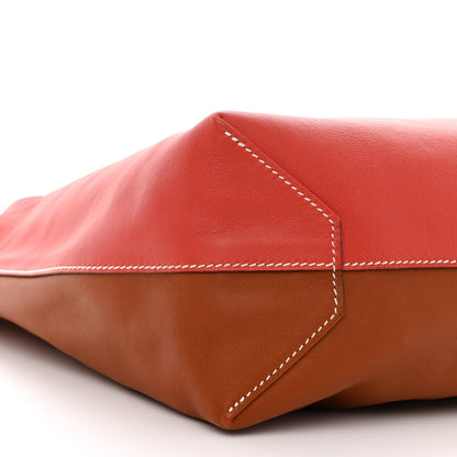 Hermes Veau Sikkim Double Sens 36 Reversible Tote Gold Rose Azalee Rouge Casaque Brique 16 of 17