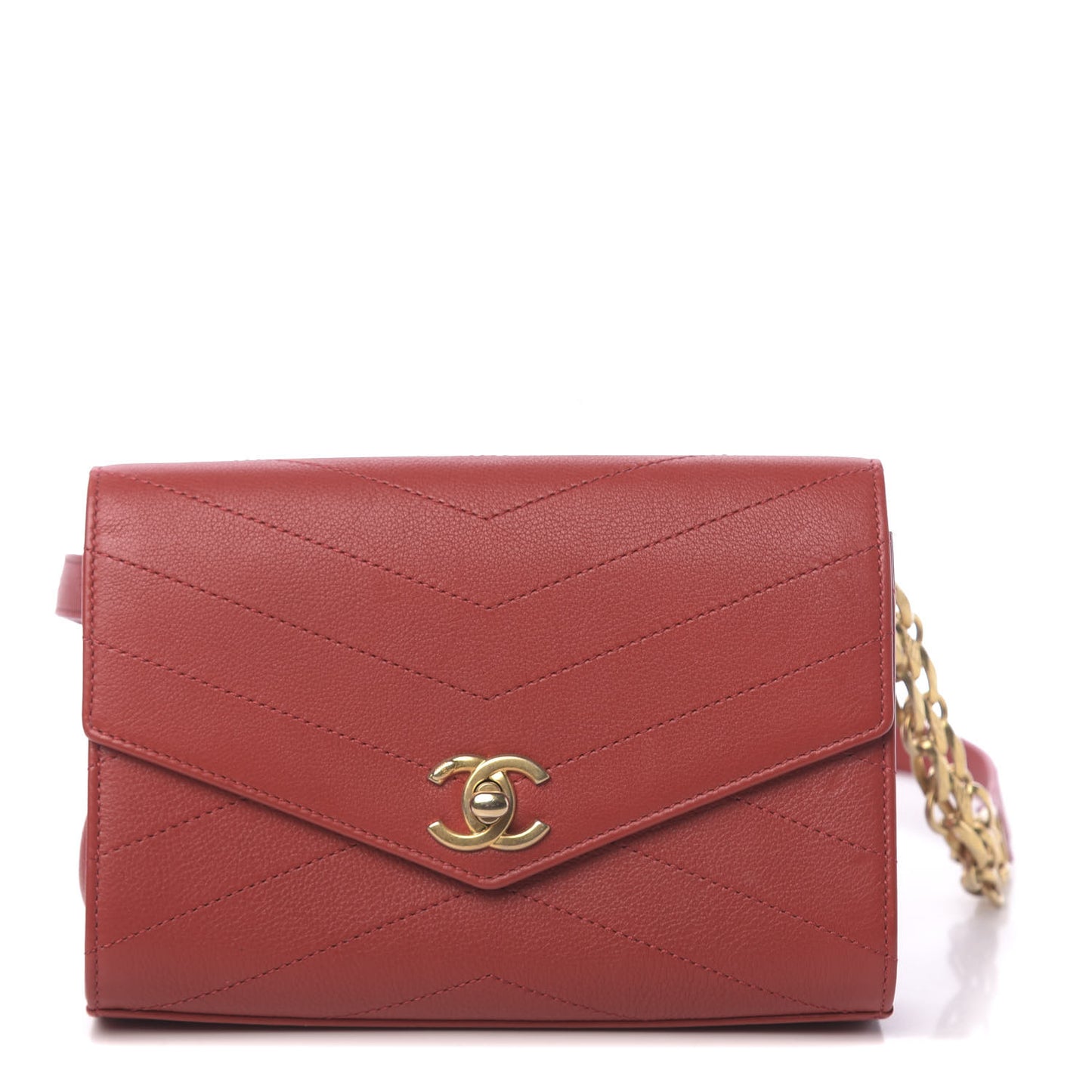 Calfskin Chevron Stitched Coco Waist Bag Red