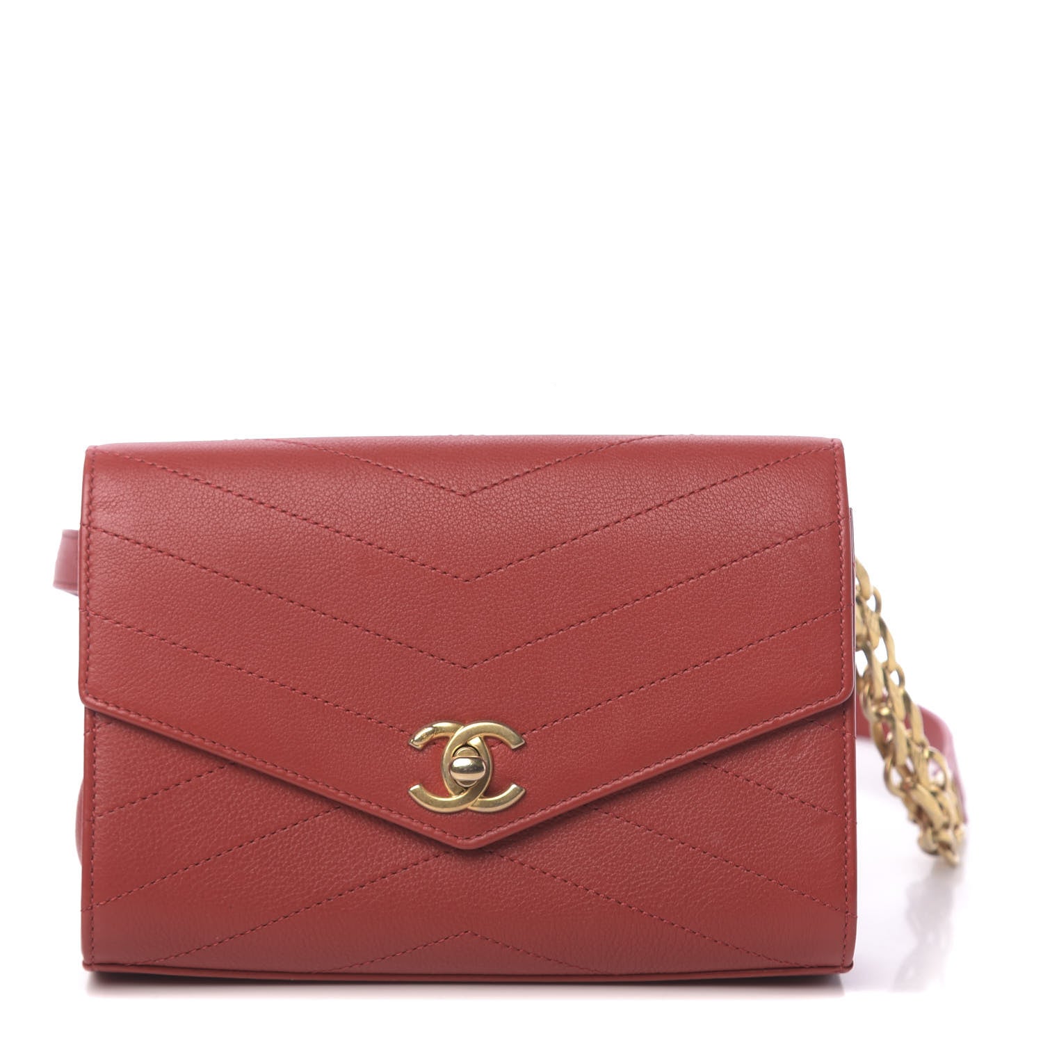 Chanel Calfskin Chevron Stitched Coco Waist Bag Red 1 of 10