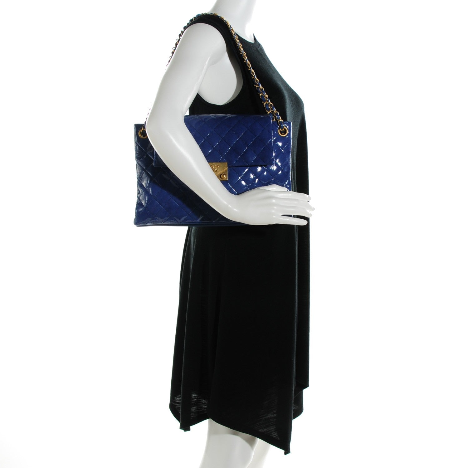 Chanel Patent Quilted 3 Pocket Accordion Flap Navy 2 of 8
