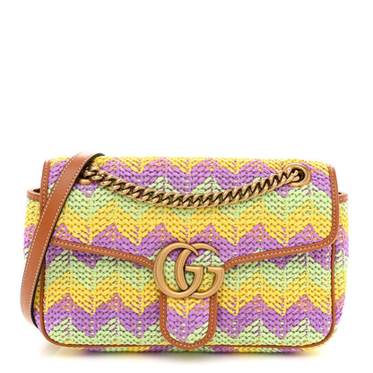 Gucci Calfskin Raffia Woven Small GG Marmont Shoulder Bag Multicolor 1 of 10