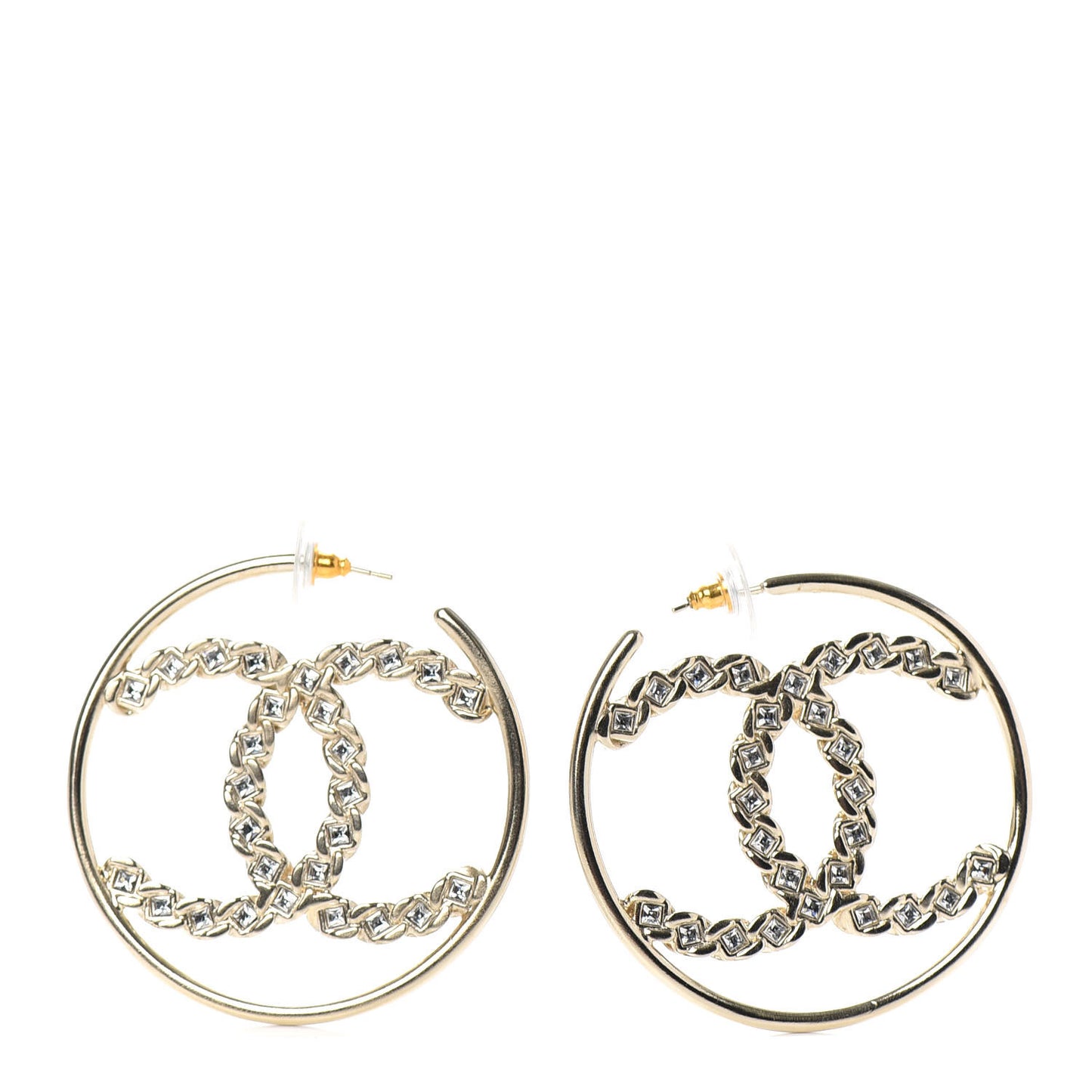 Crystal High Society CC Hoop Earrings Gold