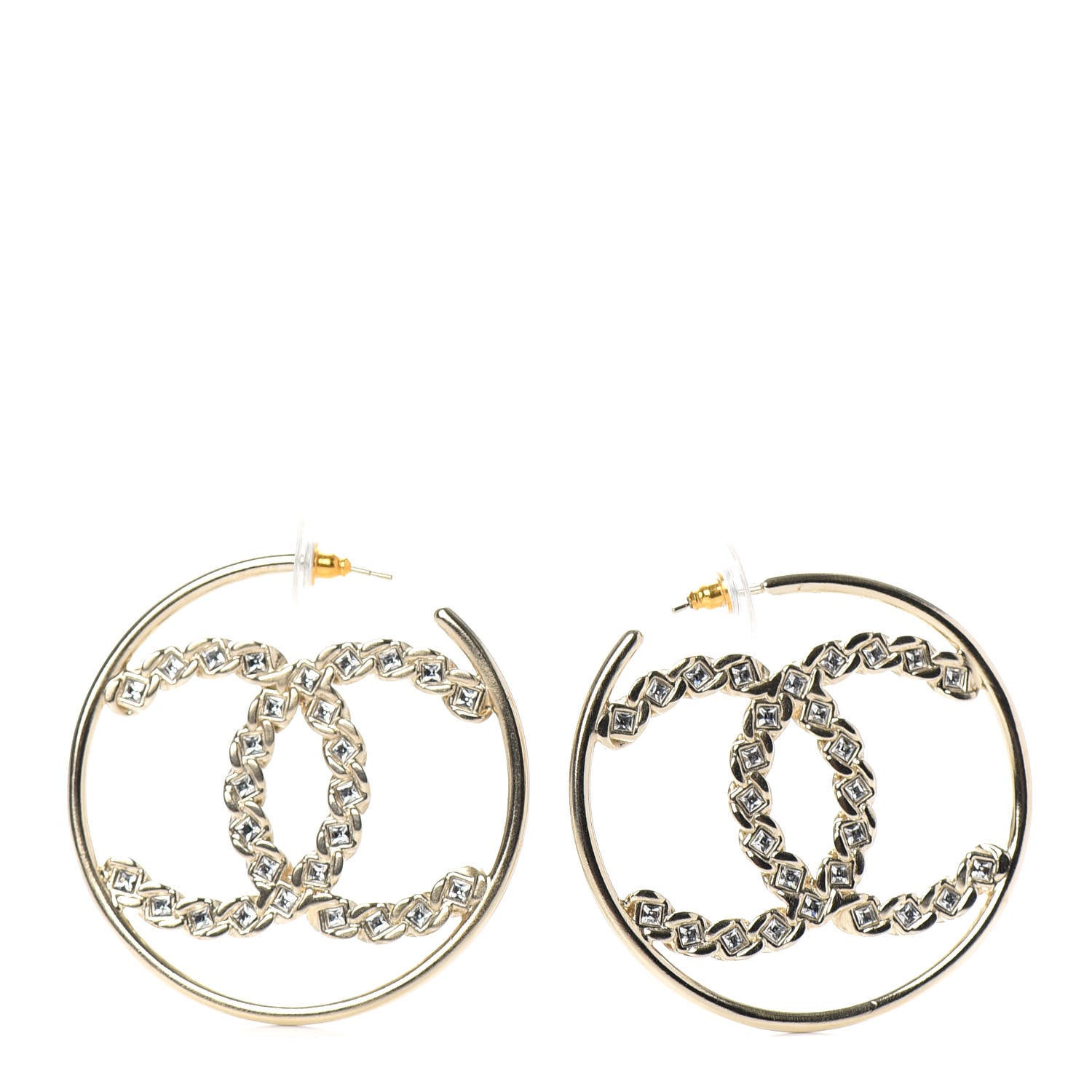 Chanel Crystal High Society CC Hoop Earrings Gold 1 of 4