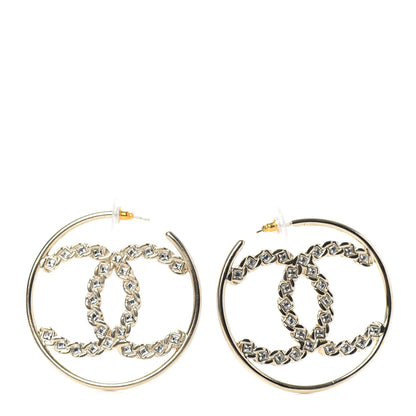 Chanel Crystal High Society CC Hoop Earrings Gold 1 of 4