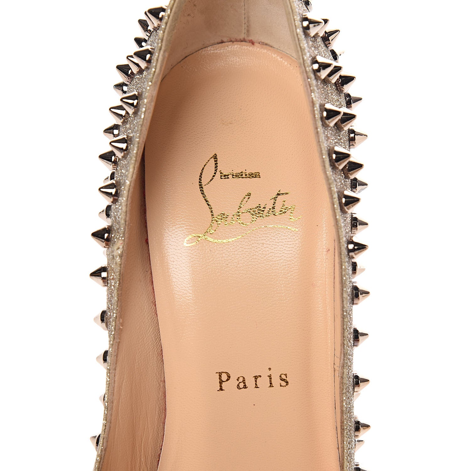 Christian Louboutin Glitter Mini Specchio Follies Spikes 120 Pumps 37 Ivory Colombe 9 of 11