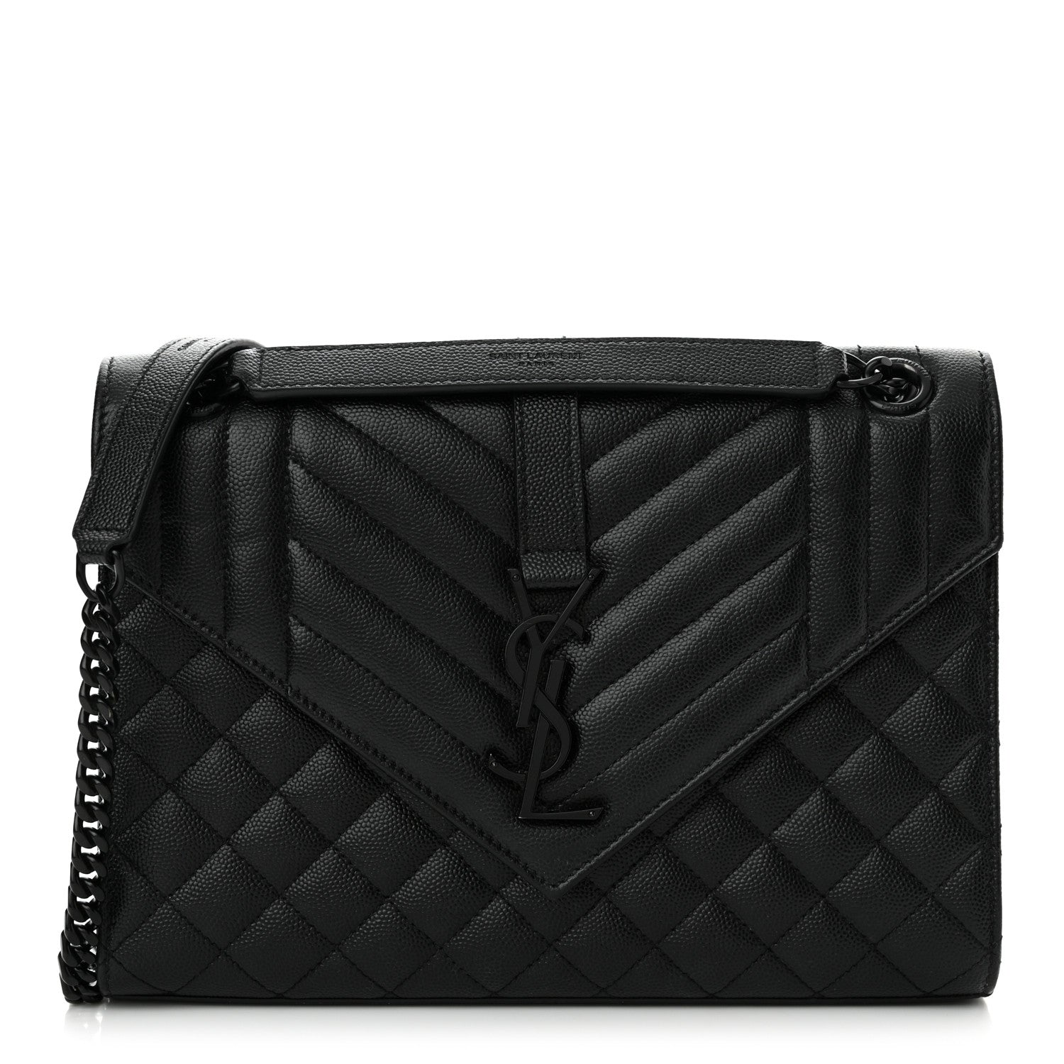 Saint Laurent Grain De Poudre Textured Mixed Matelasse Triquilt Medium Monogram Monochrome Satchel Black 1 of 14