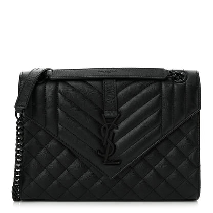 Saint Laurent Grain De Poudre Textured Mixed Matelasse Triquilt Medium Monogram Monochrome Satchel Black 1 of 14